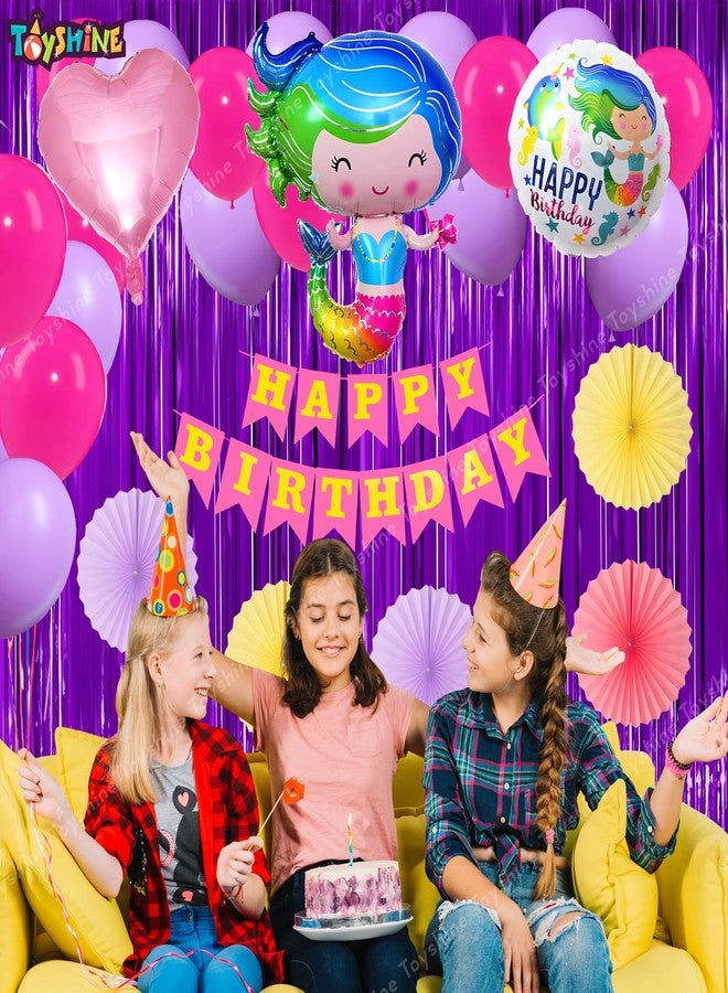 توي شاين مجموعة توي شاين من 66 بالون فويل لتزيين حفلات عيد ميلاد حورية البحر، ومراوح ورقية، مثالية لأعياد ميلاد الأطفال، وحفلات الأطفال، وحفلات ذات طابع خاص. - Image 2